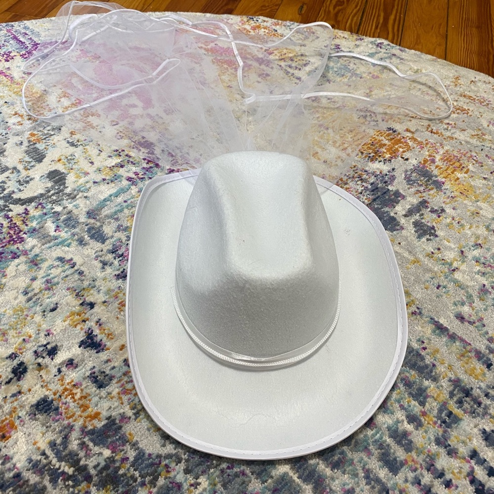White cowboy hat with vail worn once!